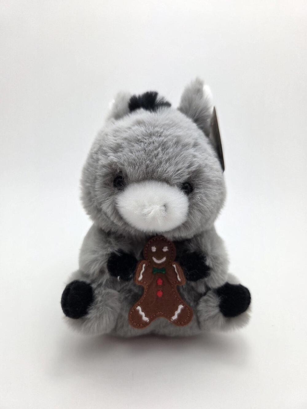 Aurora Dark Gray Donkey Stuffed Animal Holding Gingerbread (4 inch)